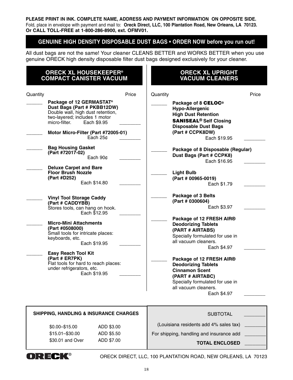 Oreck 9000 series  VACUUMS User Manual | Page 19 / 20