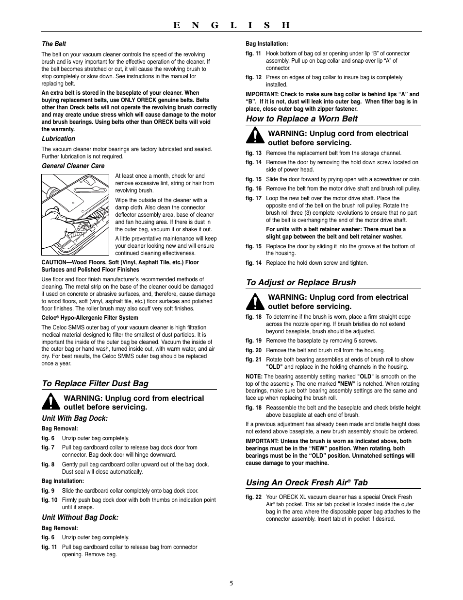 How to replace a worn belt, Using an oreck fresh air | Oreck 9000 series  VACUUMS User Manual | Page 6 / 20