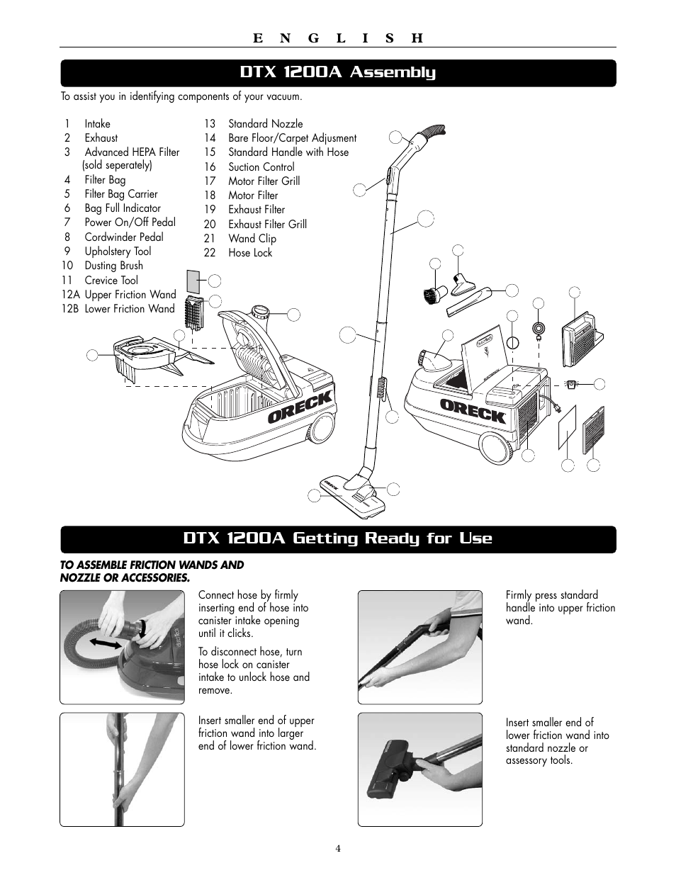 Dtx 1200a a, Dtx 1200a g, Ssembly | Etting, Eady for | Oreck DUTCHTECH DTX 1200A User Manual | Page 4 / 24