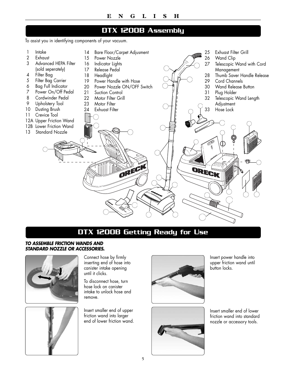 Dtx 1200b a, Dtx 1200b g, Ssembly | Etting, Eady for | Oreck DUTCHTECH DTX 1200A User Manual | Page 5 / 24