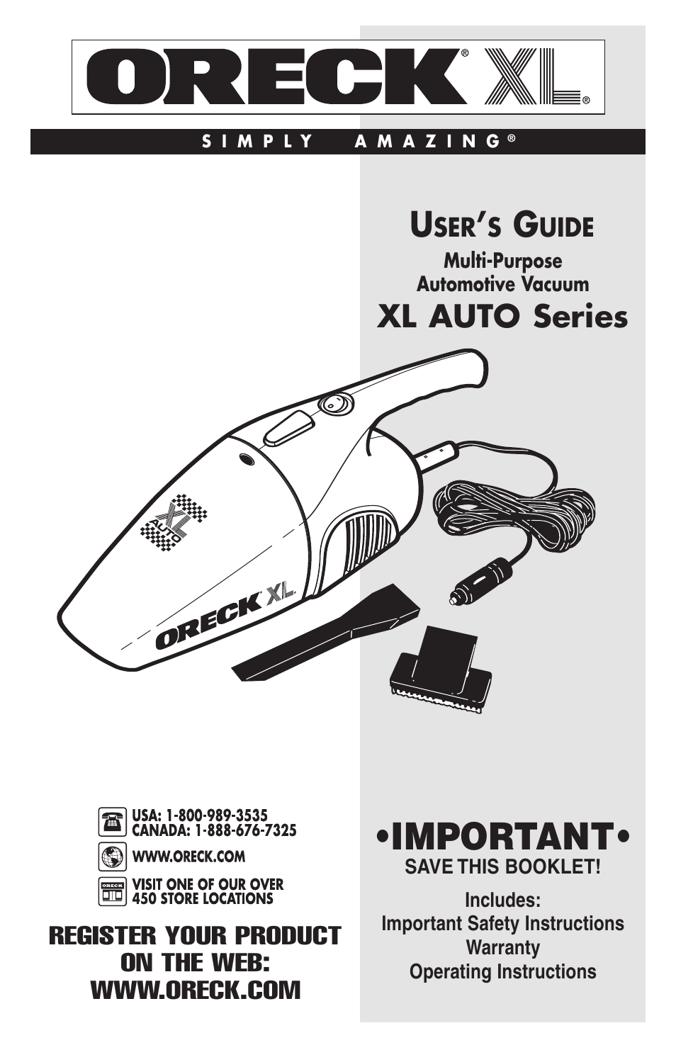 Oreck Multi-Purpose Automotive Vacuum and Light 40108-01 User Manual | 4 pages