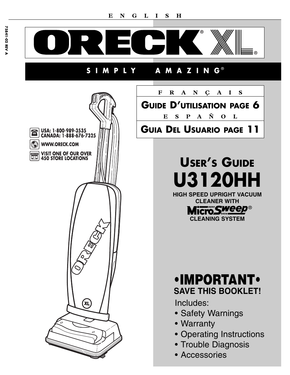 Oreck U3120HH User Manual | 16 pages