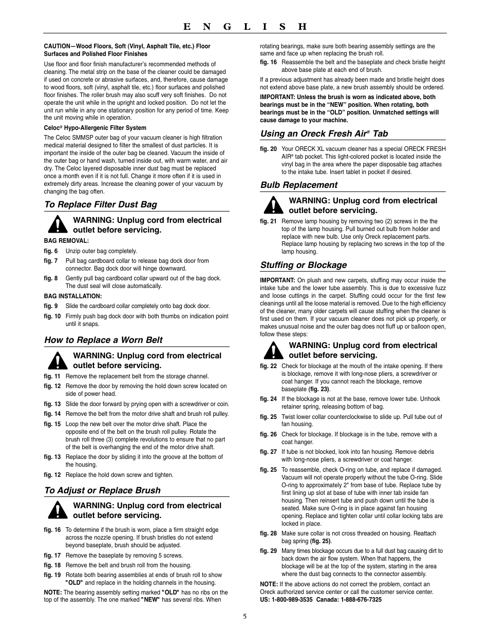 How to replace a worn belt, Using an oreck fresh air, Bulb replacement | Stuffing or blockage | Oreck U3120HH User Manual | Page 6 / 16