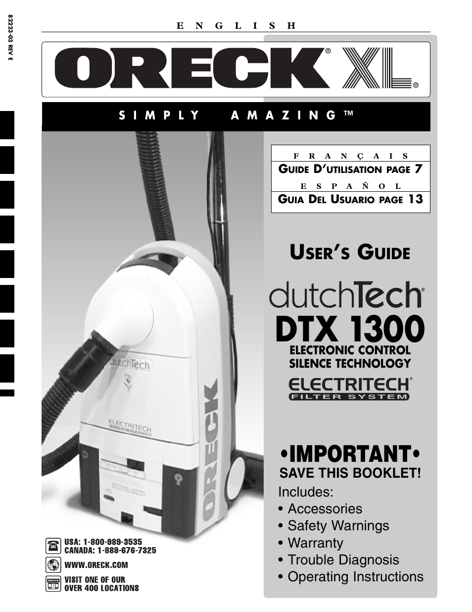 Oreck DTX 1300 User Manual | 20 pages