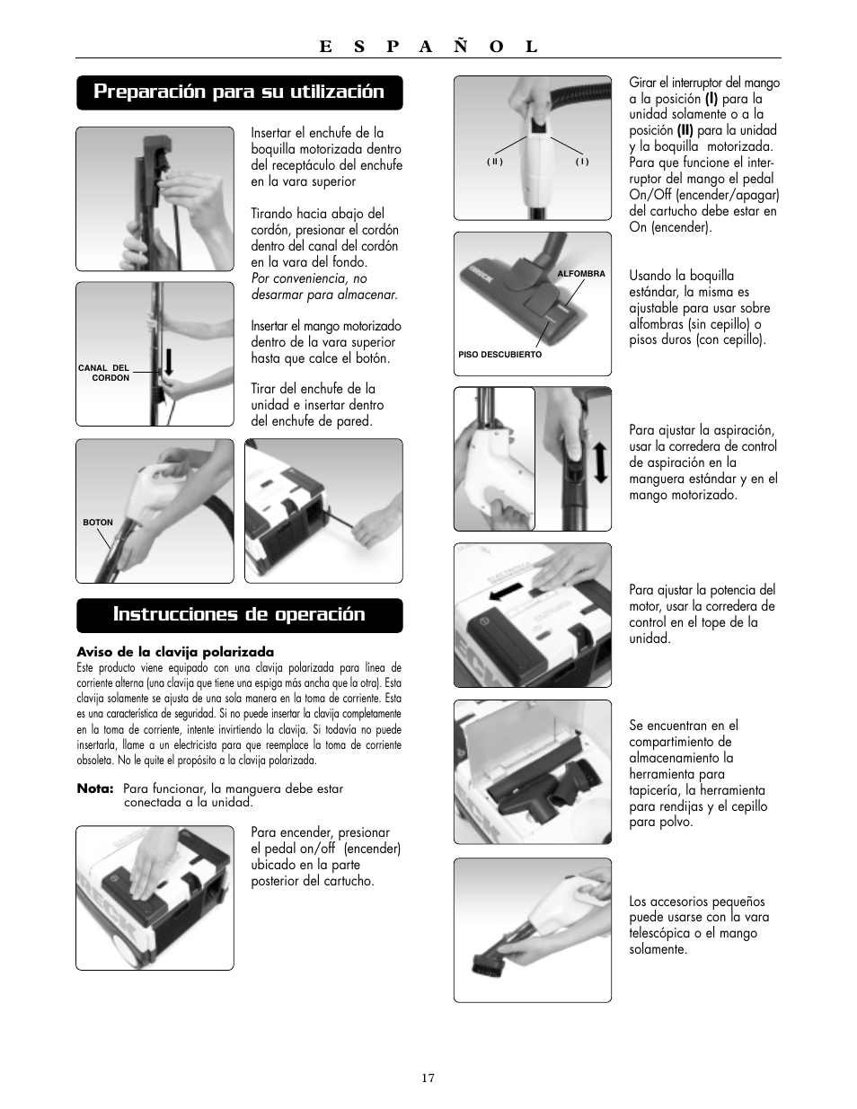 Reparación para su utilización, Nstrucciones de operación | Oreck DTX 1300 User Manual | Page 17 / 20