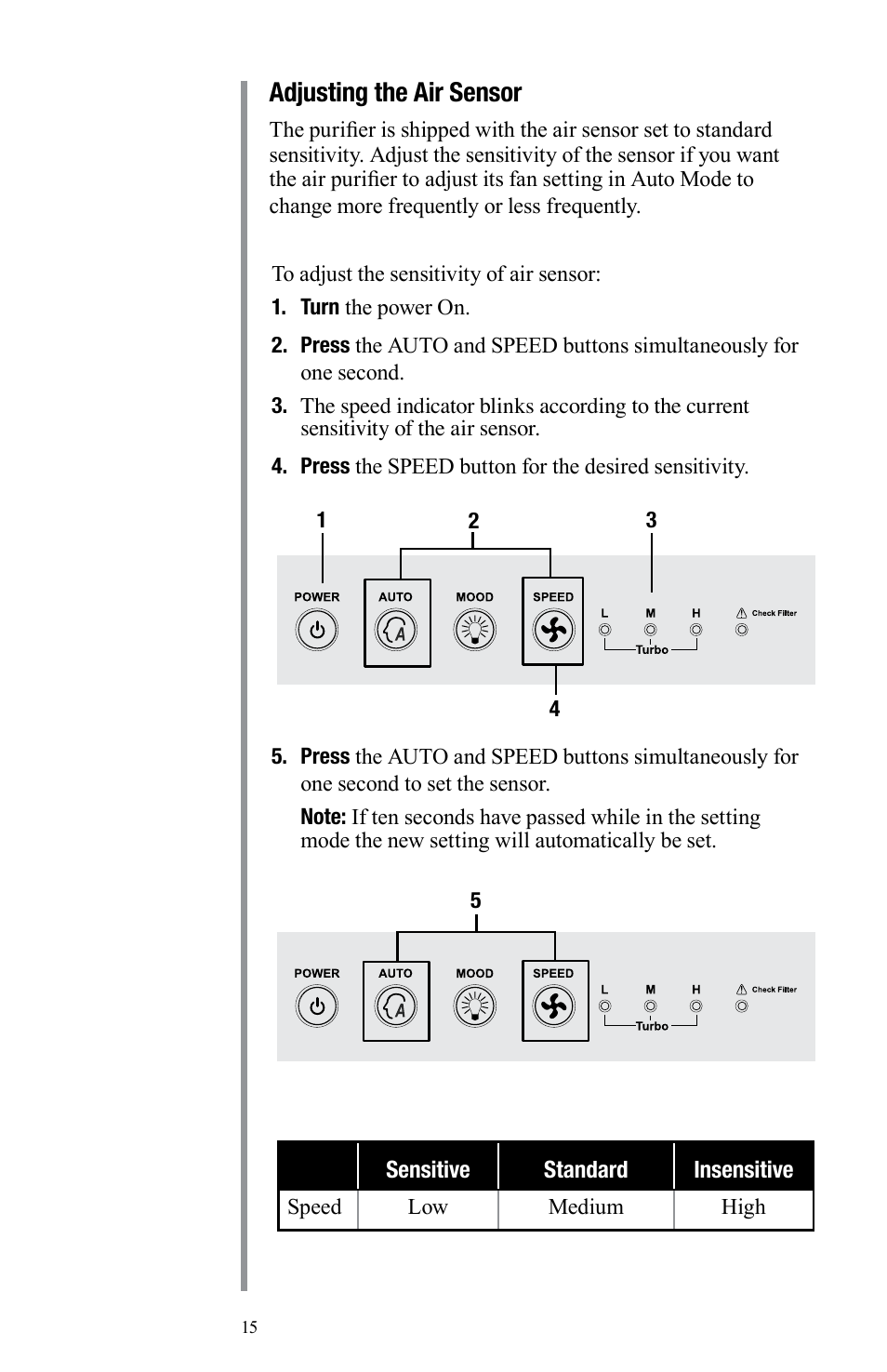 Adjusting the air sensor | Oreck Air User Manual | Page 15 / 54