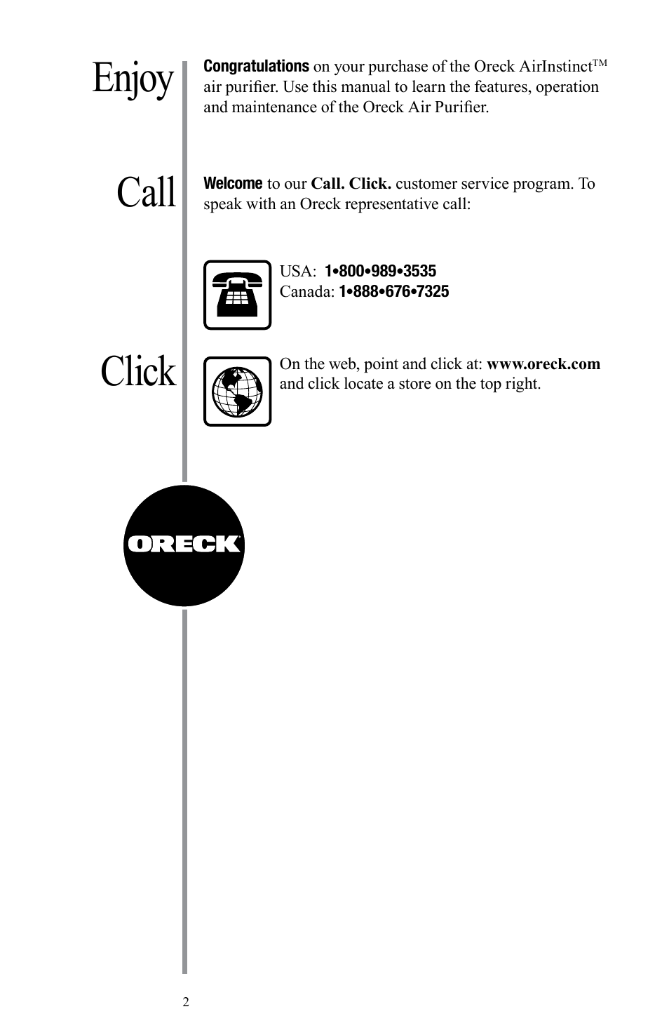 Oreck Air User Manual | Page 2 / 54