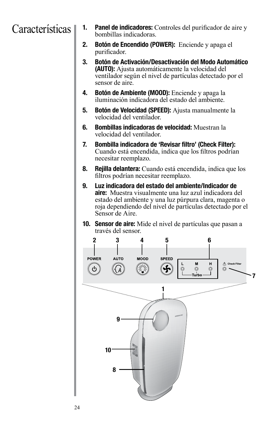 Características | Oreck Air User Manual | Page 24 / 54