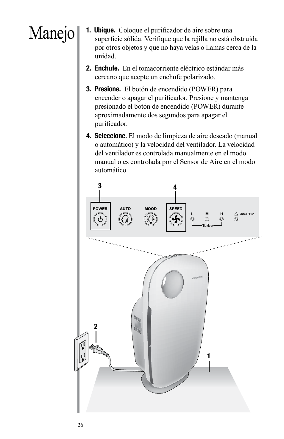 Manejo | Oreck Air User Manual | Page 26 / 54