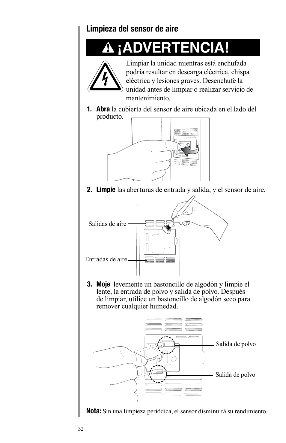 Advertencia | Oreck Air User Manual | Page 32 / 54