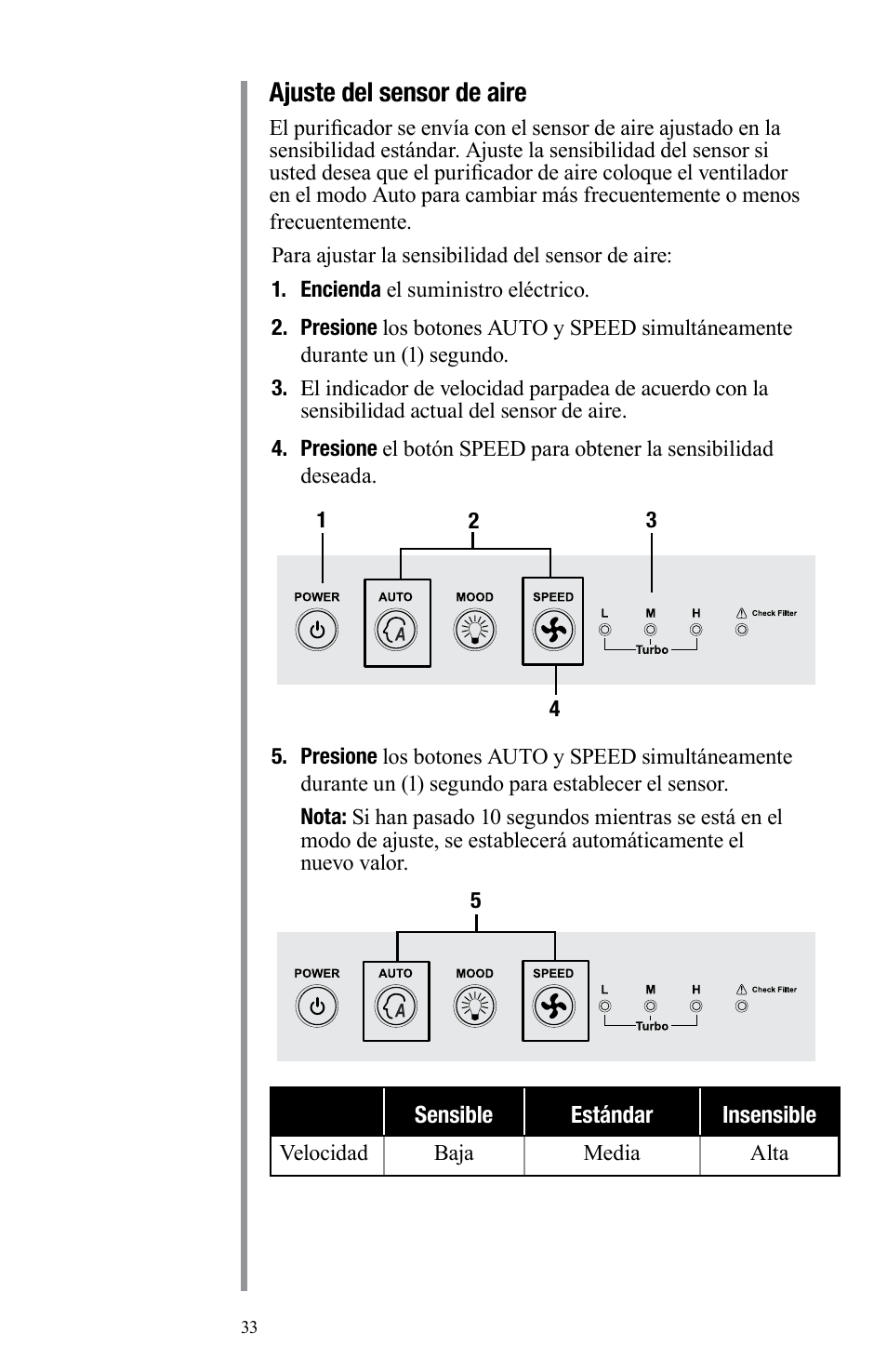 Ajuste del sensor de aire | Oreck Air User Manual | Page 33 / 54