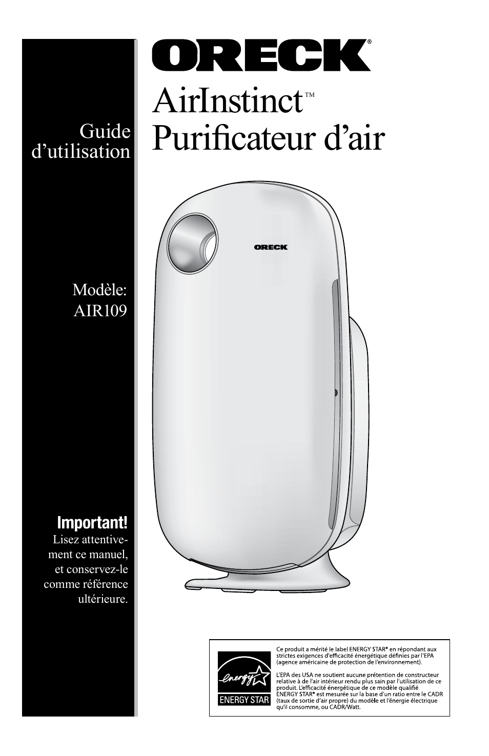 Airinstinct purificateur d’air, Guide d’utilisation | Oreck Air User Manual | Page 37 / 54