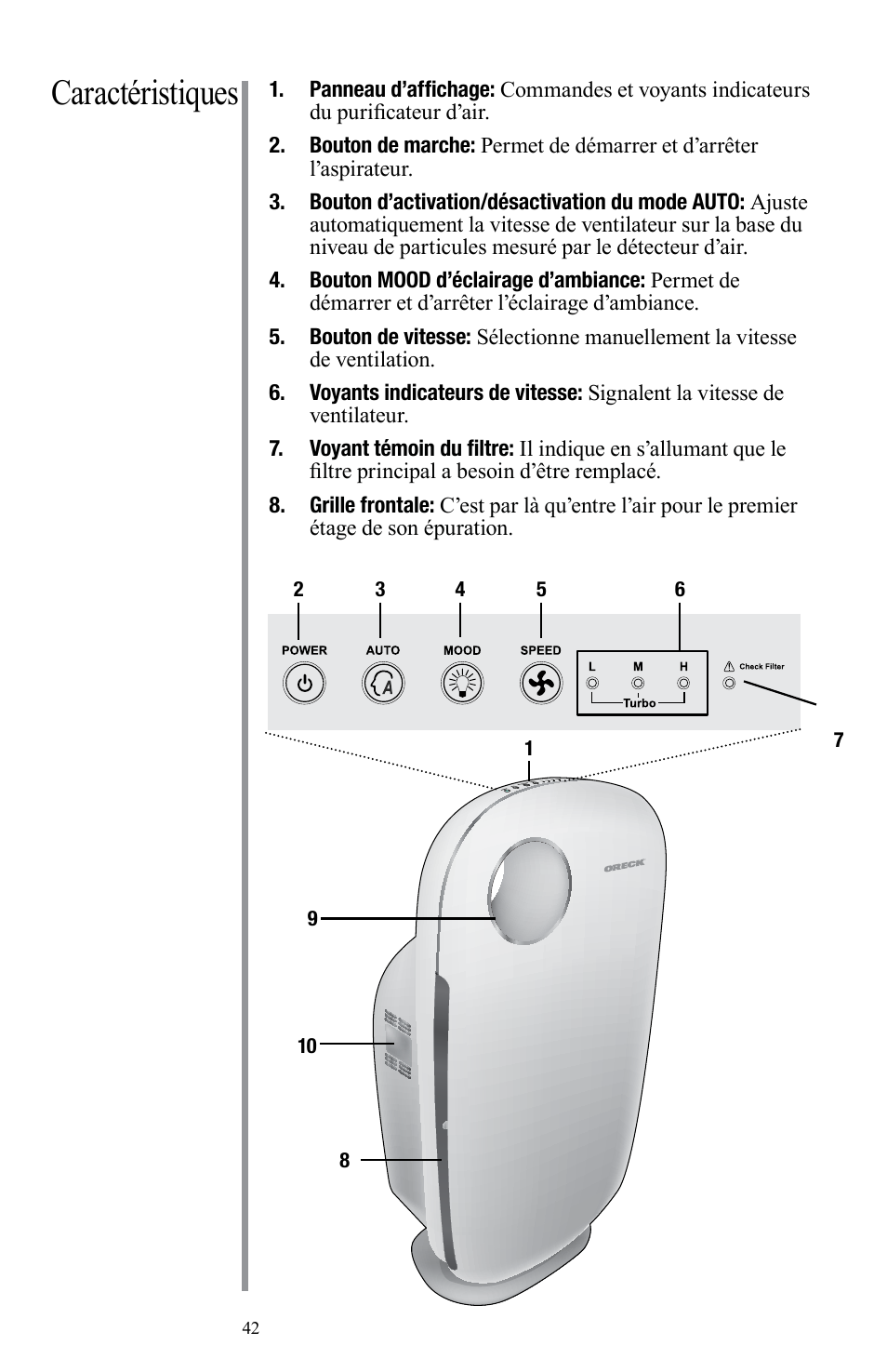 Caractéristiques | Oreck Air User Manual | Page 42 / 54