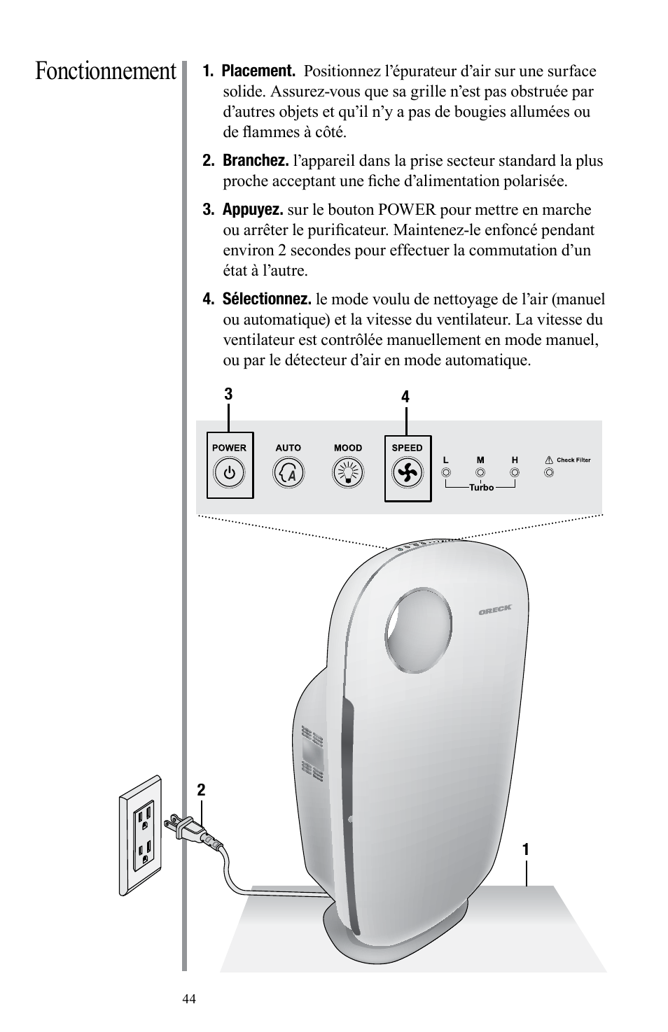 Fonctionnement | Oreck Air User Manual | Page 44 / 54