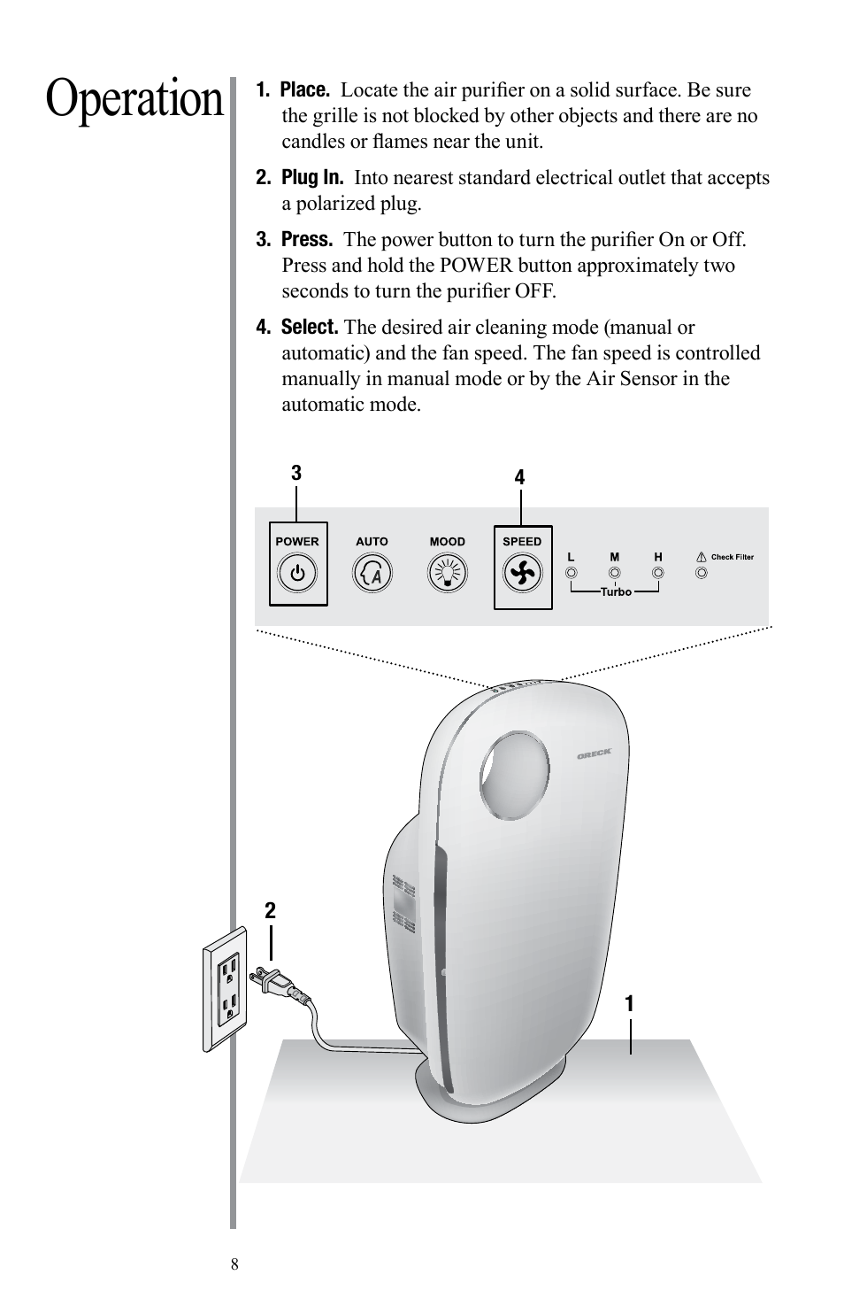 Operation | Oreck Air User Manual | Page 8 / 54