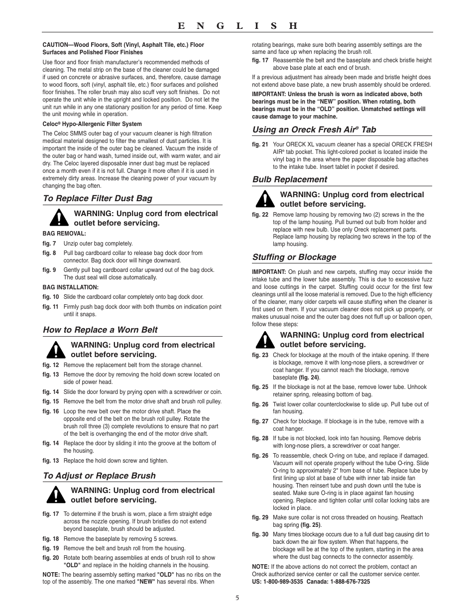 How to replace a worn belt, Using an oreck fresh air, Bulb replacement | Stuffing or blockage | Oreck SIMPLY AMAZING U3700HH User Manual | Page 6 / 16