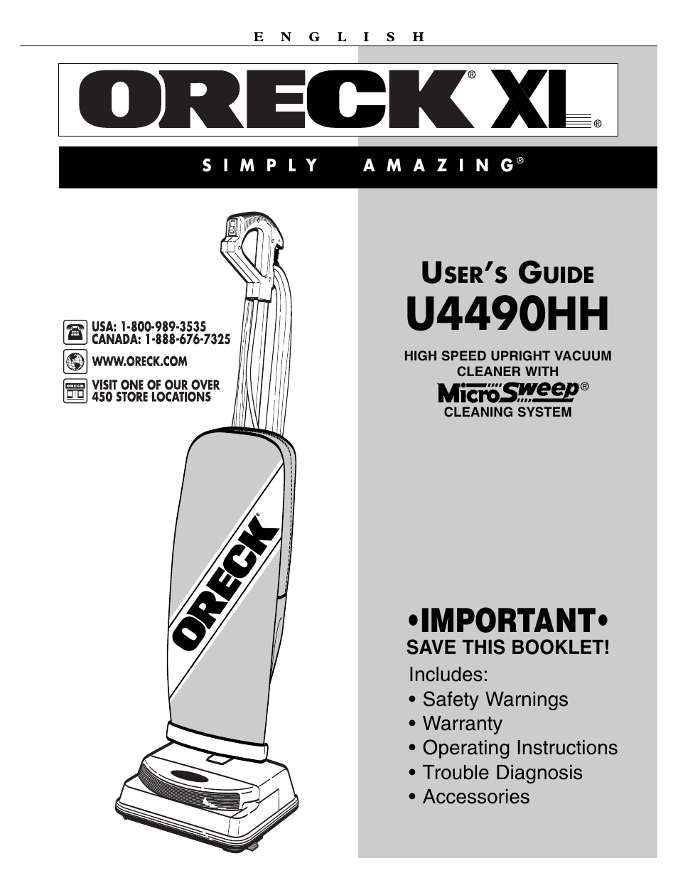 Oreck U4490HH User Manual | 8 pages