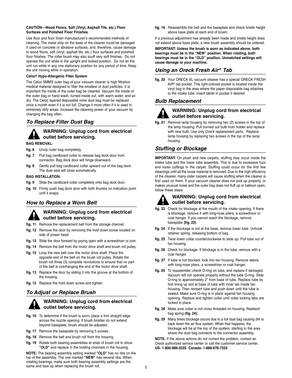 How to replace a worn belt, Using an oreck fresh air, Bulb replacement | Stuffing or blockage | Oreck U4490HH User Manual | Page 6 / 8