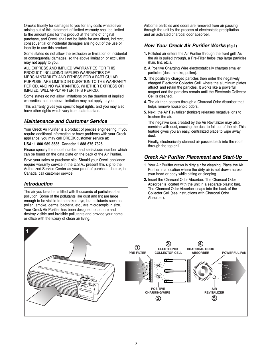 Oreck COMPACT AIR PURIFIER User Manual | Page 3 / 7