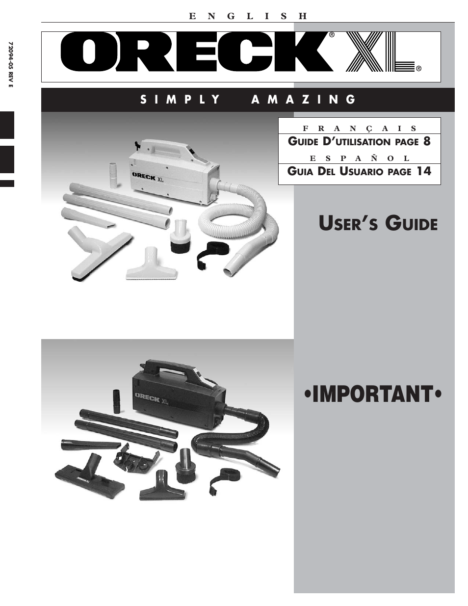 Oreck BB870-AW User Manual | 16 pages