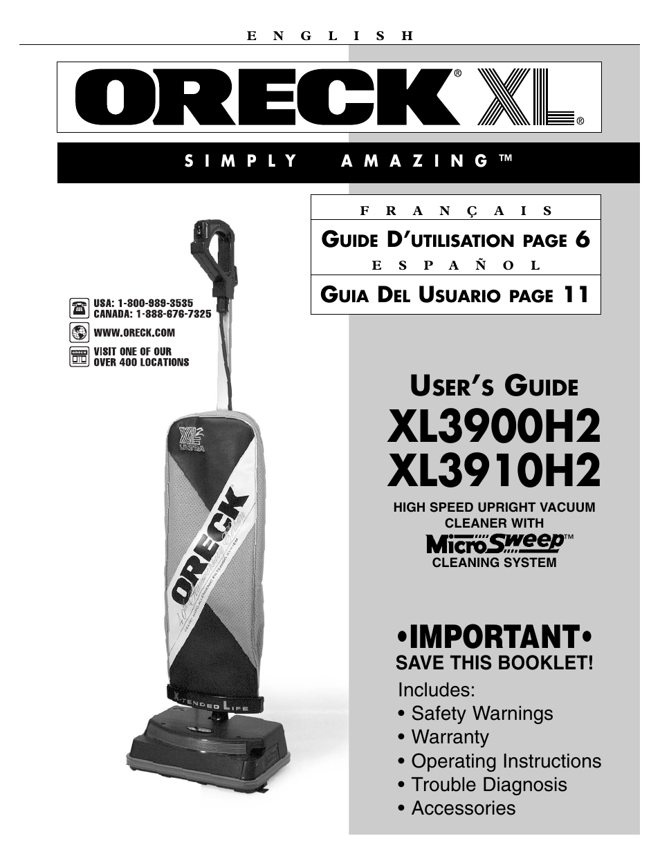 Oreck XL3900H2 User Manual | 16 pages