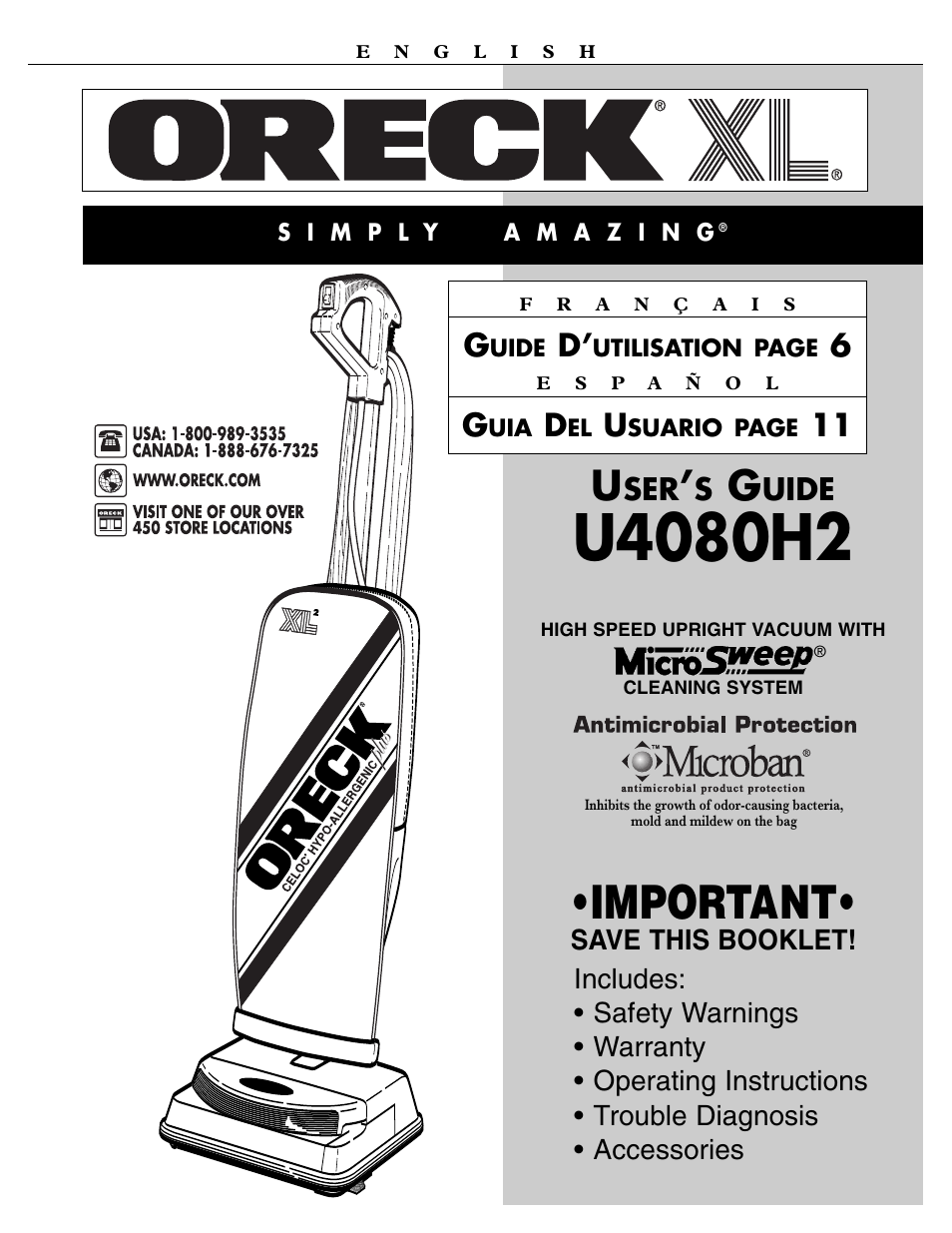 Oreck U4080H2 User Manual | 16 pages