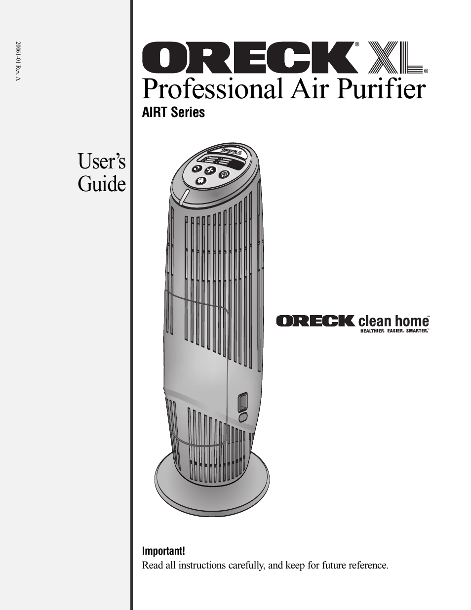 Oreck XL Рrofessional air purifier AIRT Series User Manual | 24 pages