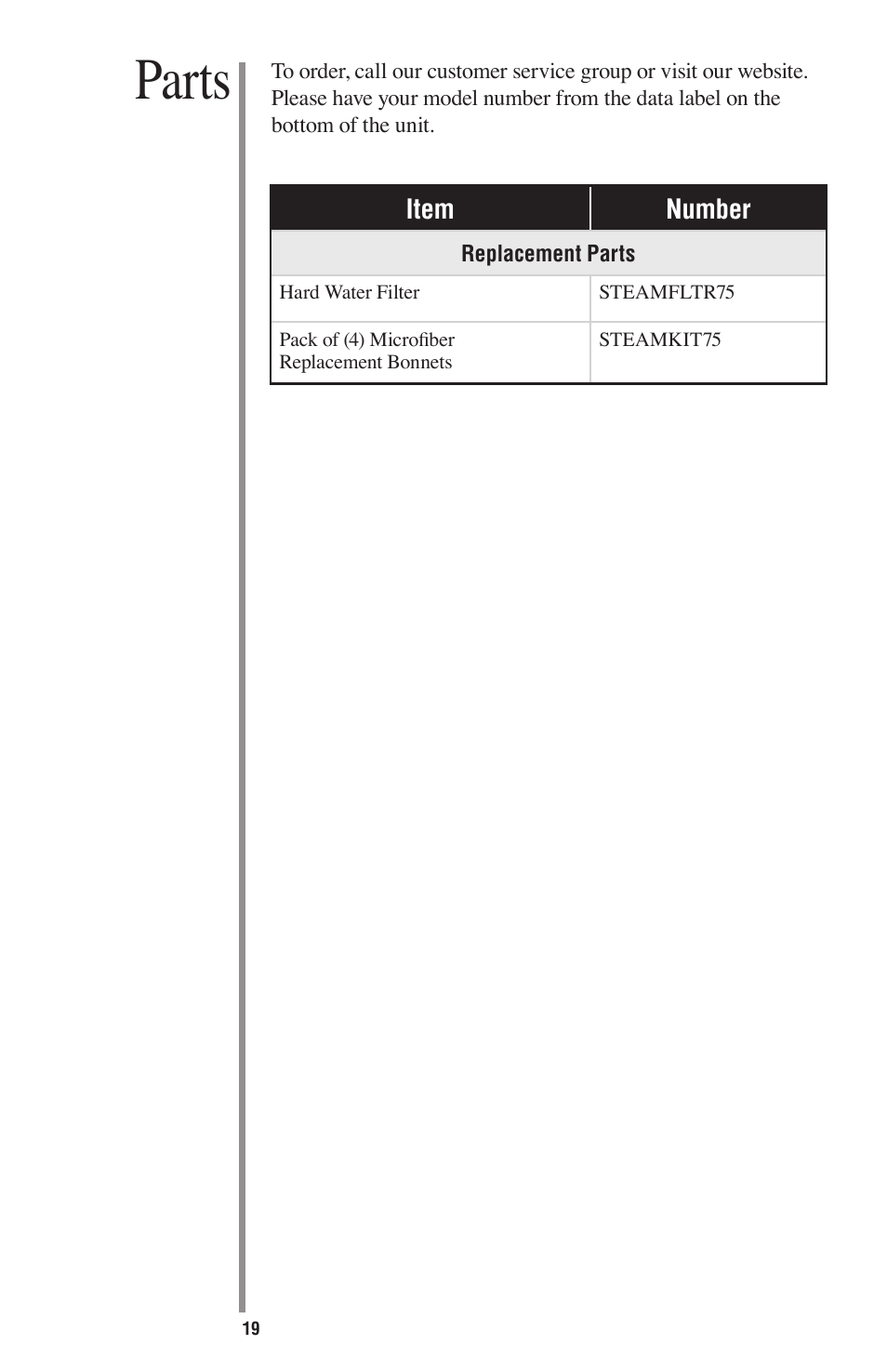 Parts | Oreck STEAM 75 User Manual | Page 19 / 24