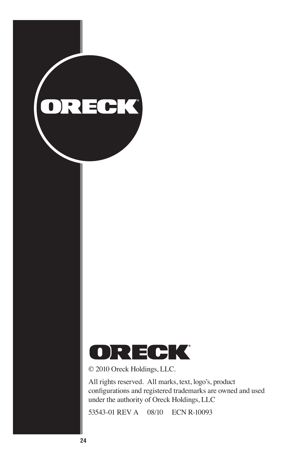 Oreck STEAM 75 User Manual | Page 24 / 24
