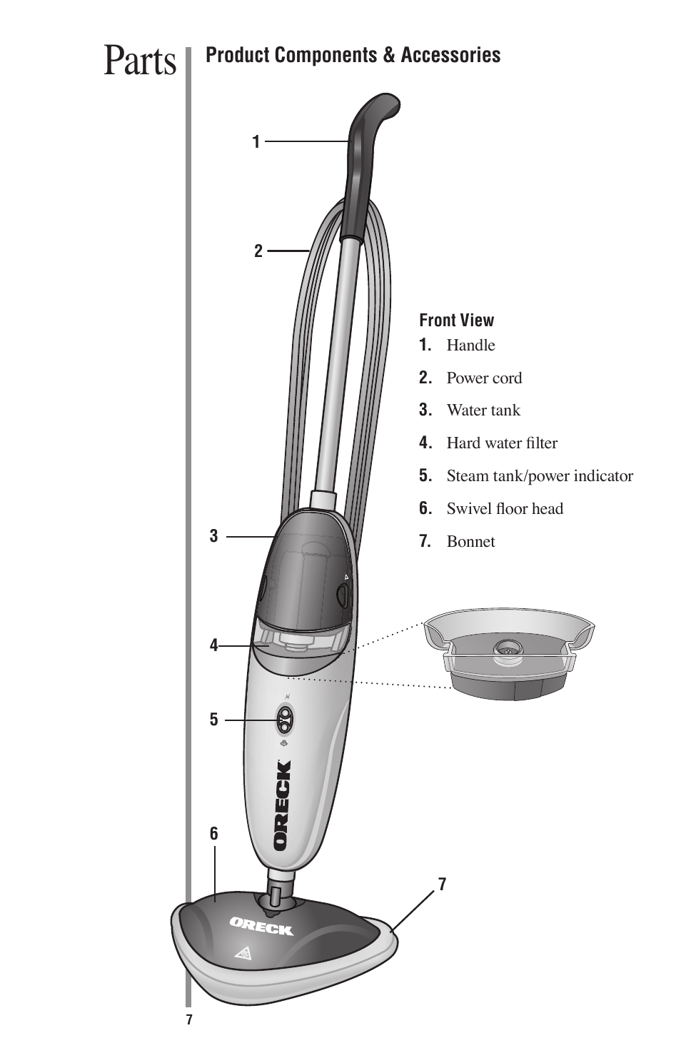 Parts | Oreck STEAM 75 User Manual | Page 7 / 24