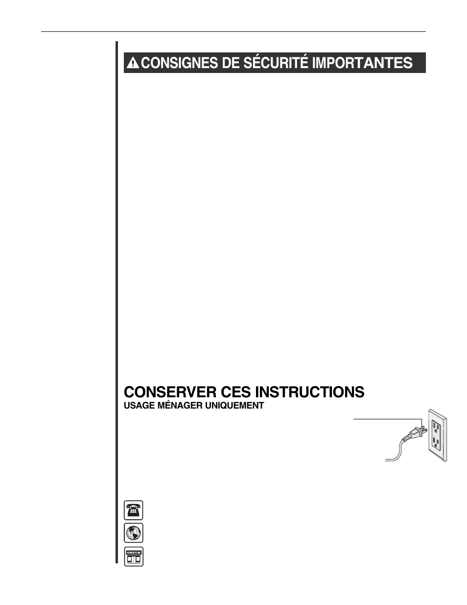 Sécurité, Appréciez. appelez. cliquez. rencontrez, Consignes de sécurité importantes | Conserver ces instructions | Oreck CLASSIC SERIES U2251 User Manual | Page 20 / 28