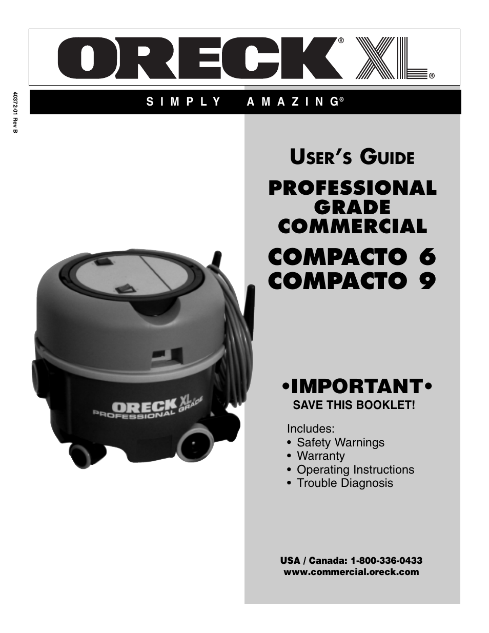 Oreck 6 User Manual | 8 pages