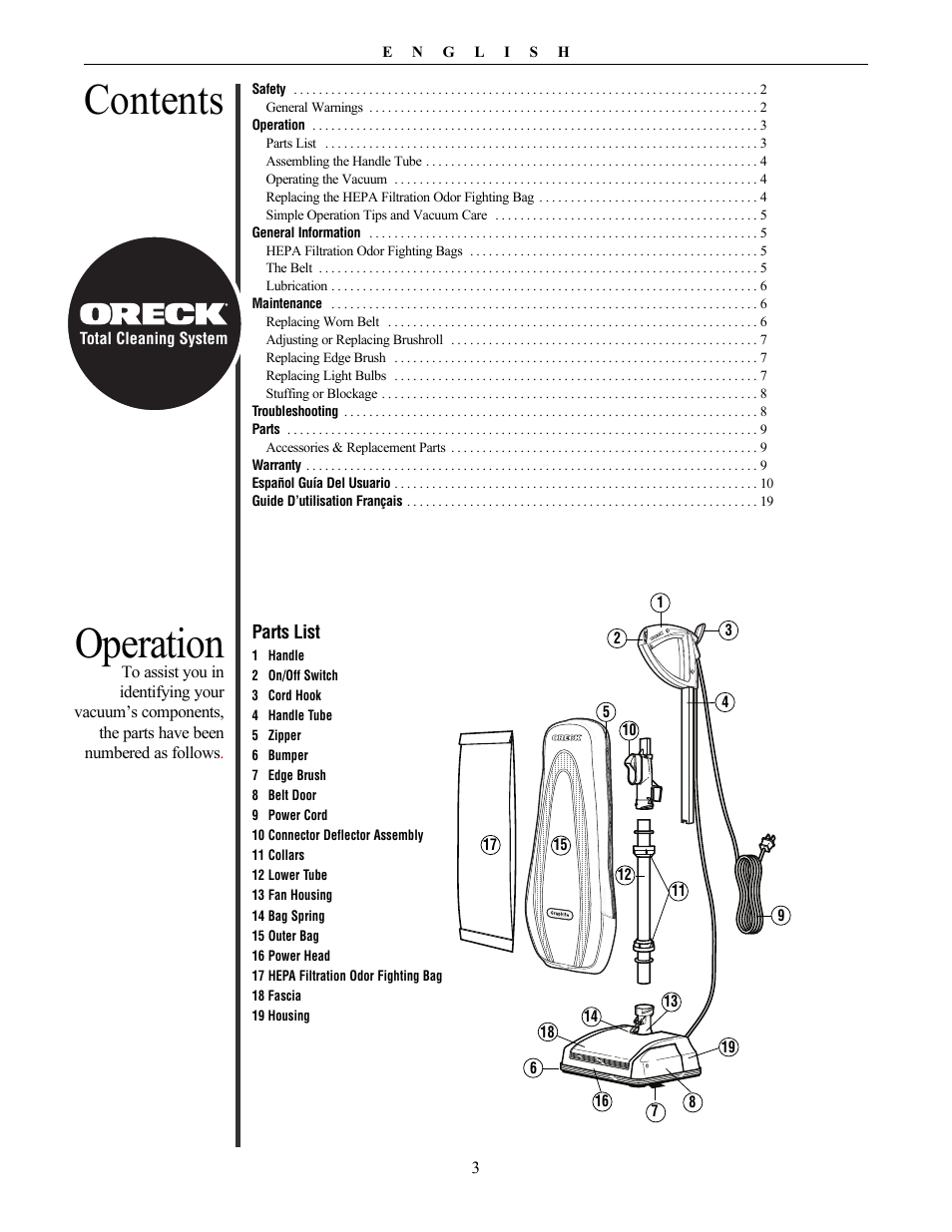 Oreck Graphite Series Upright U4300 User Manual | Page 3 / 9
