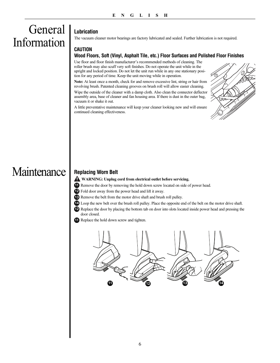 Maintenance general information | Oreck Graphite Series Upright U4300 User Manual | Page 6 / 9