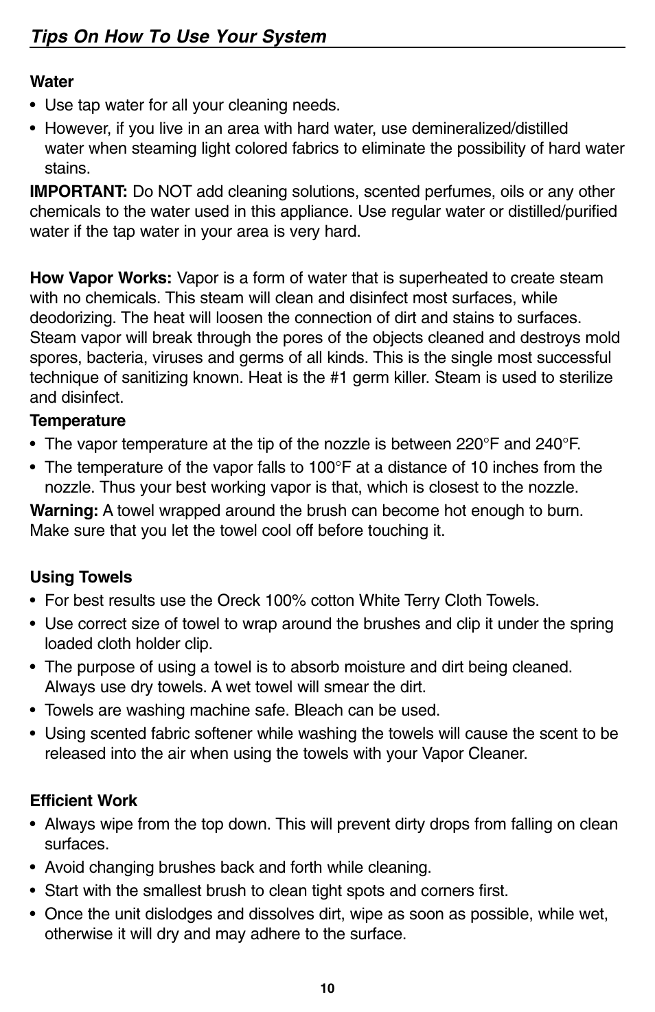 Oreck USER'S GUIDE User Manual | Page 11 / 16