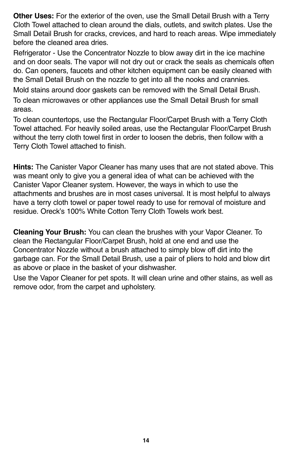 Oreck USER'S GUIDE User Manual | Page 15 / 16