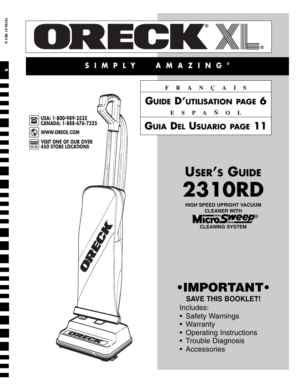 Oreck 2310RD User Manual | 16 pages