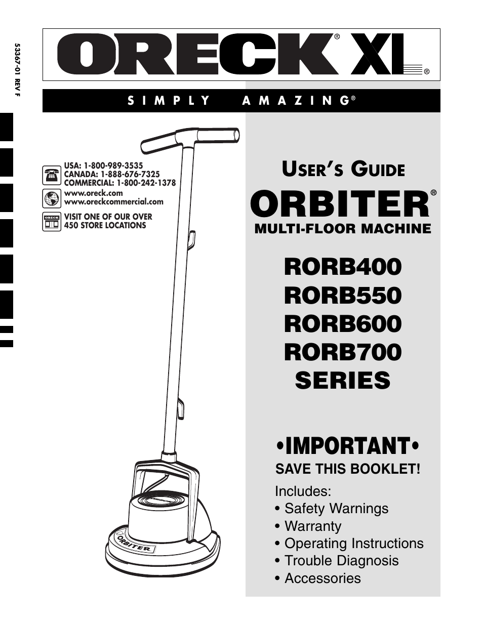 Oreck ORBITER RORB400 User Manual | 36 pages