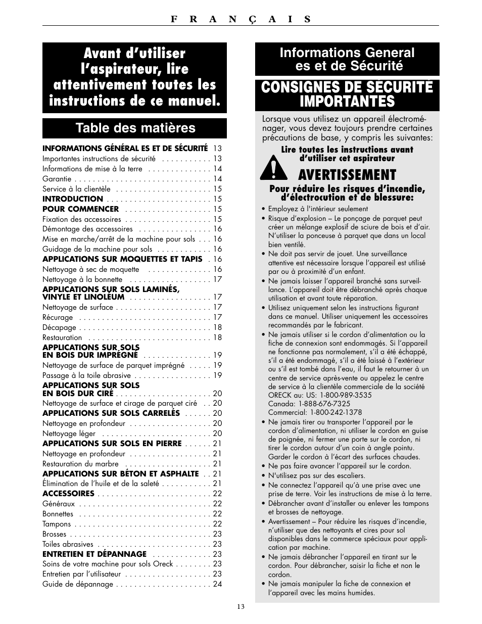 Oreck ORBITER RORB400 User Manual | Page 13 / 36