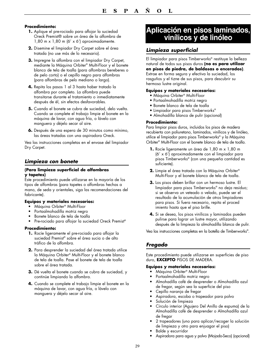 Oreck ORBITER RORB400 User Manual | Page 29 / 36