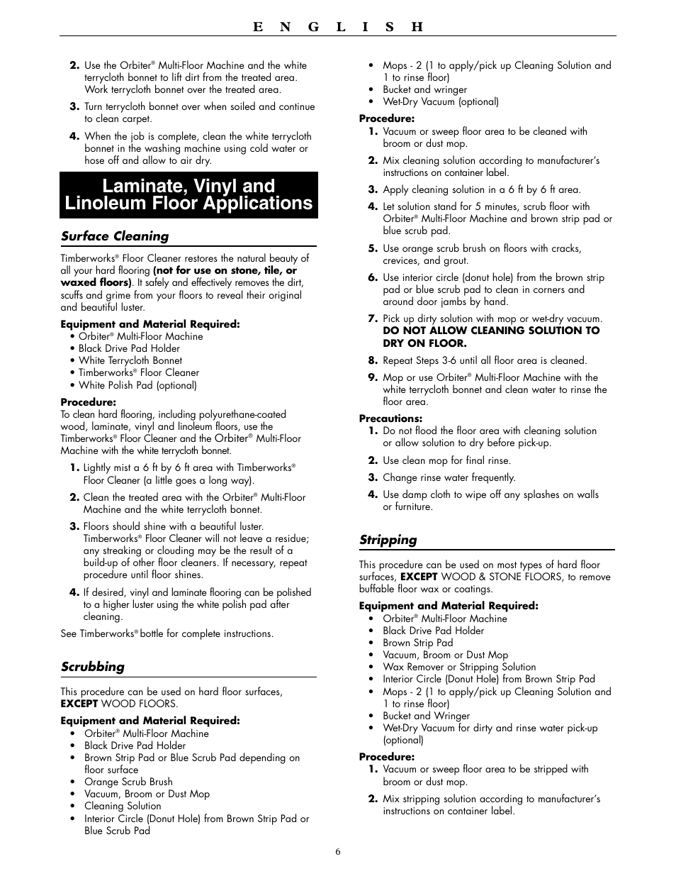 Laminate, vinyl and linoleum floor applications | Oreck ORBITER RORB400 User Manual | Page 6 / 36