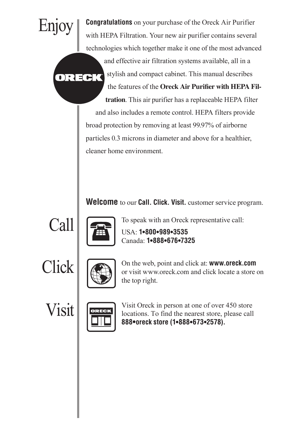 Enjoy click call visit, Other oreck accessories available at | Oreck ProShield Plus Ai User Manual | Page 2 / 10