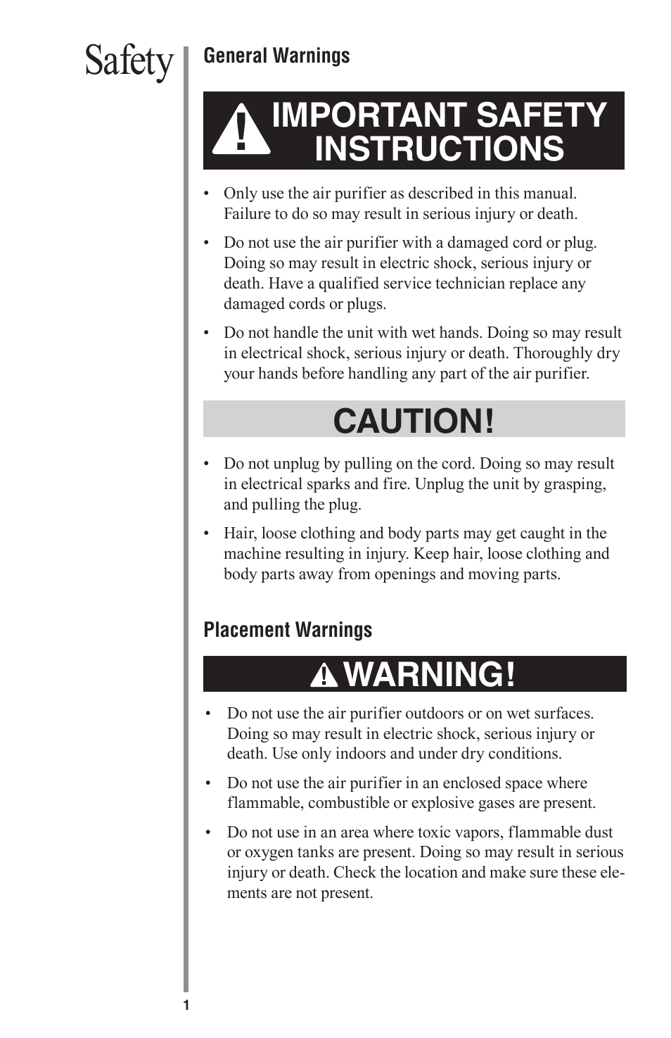 Safety, Important safety instructions, Caution! warning | Oreck ProShield Plus Ai User Manual | Page 4 / 10