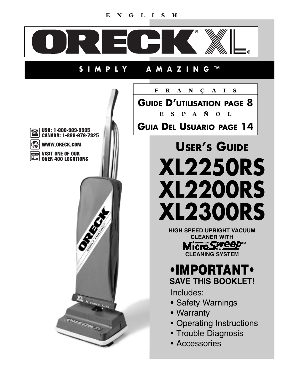 Oreck XL2250RS User Manual | 20 pages