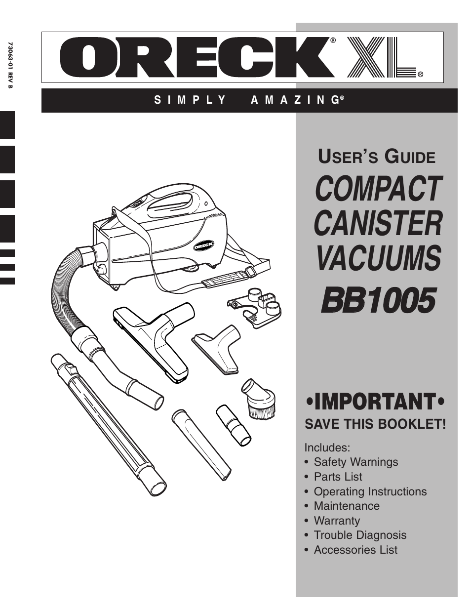 Oreck BB1005 User Manual | 8 pages