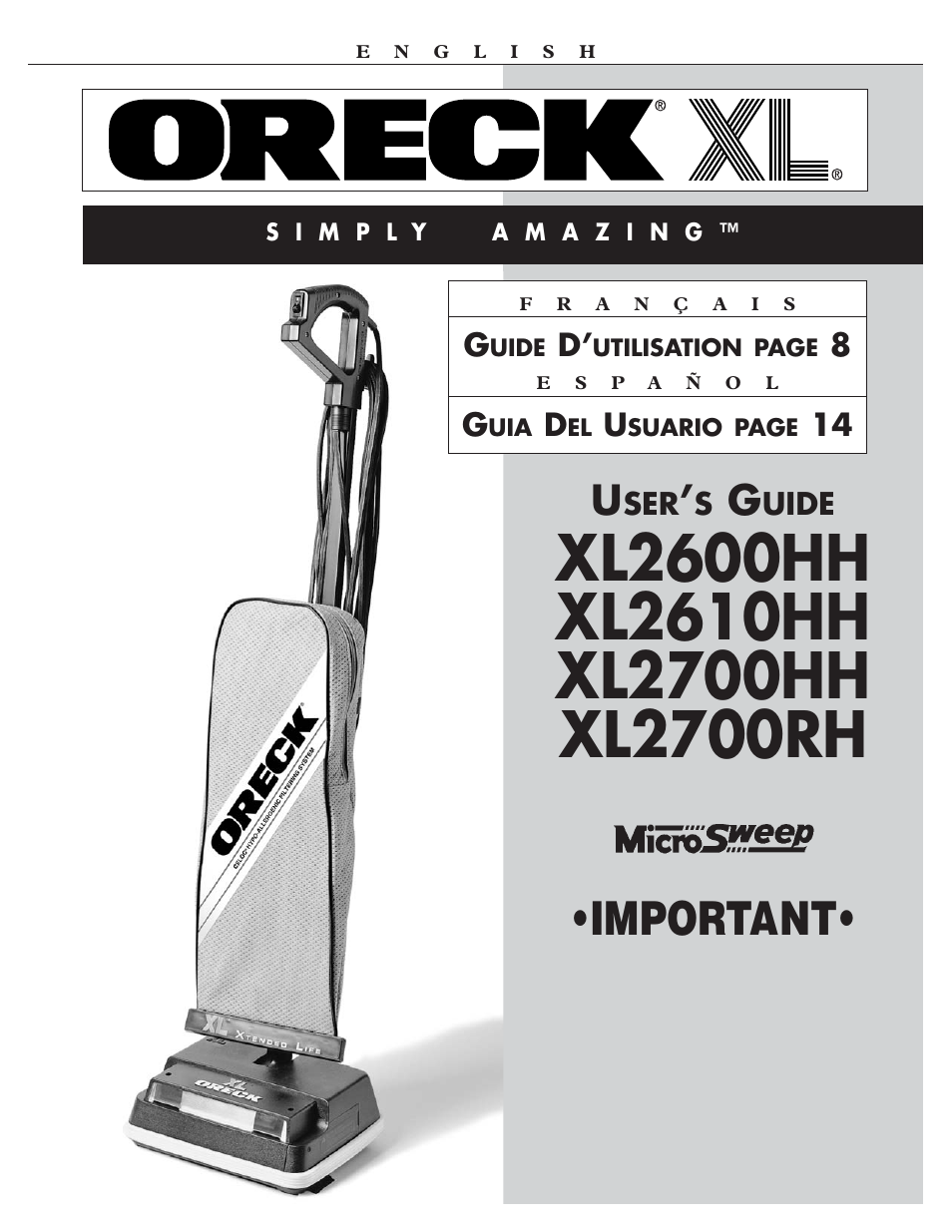 Oreck XL2700HH User Manual | 20 pages
