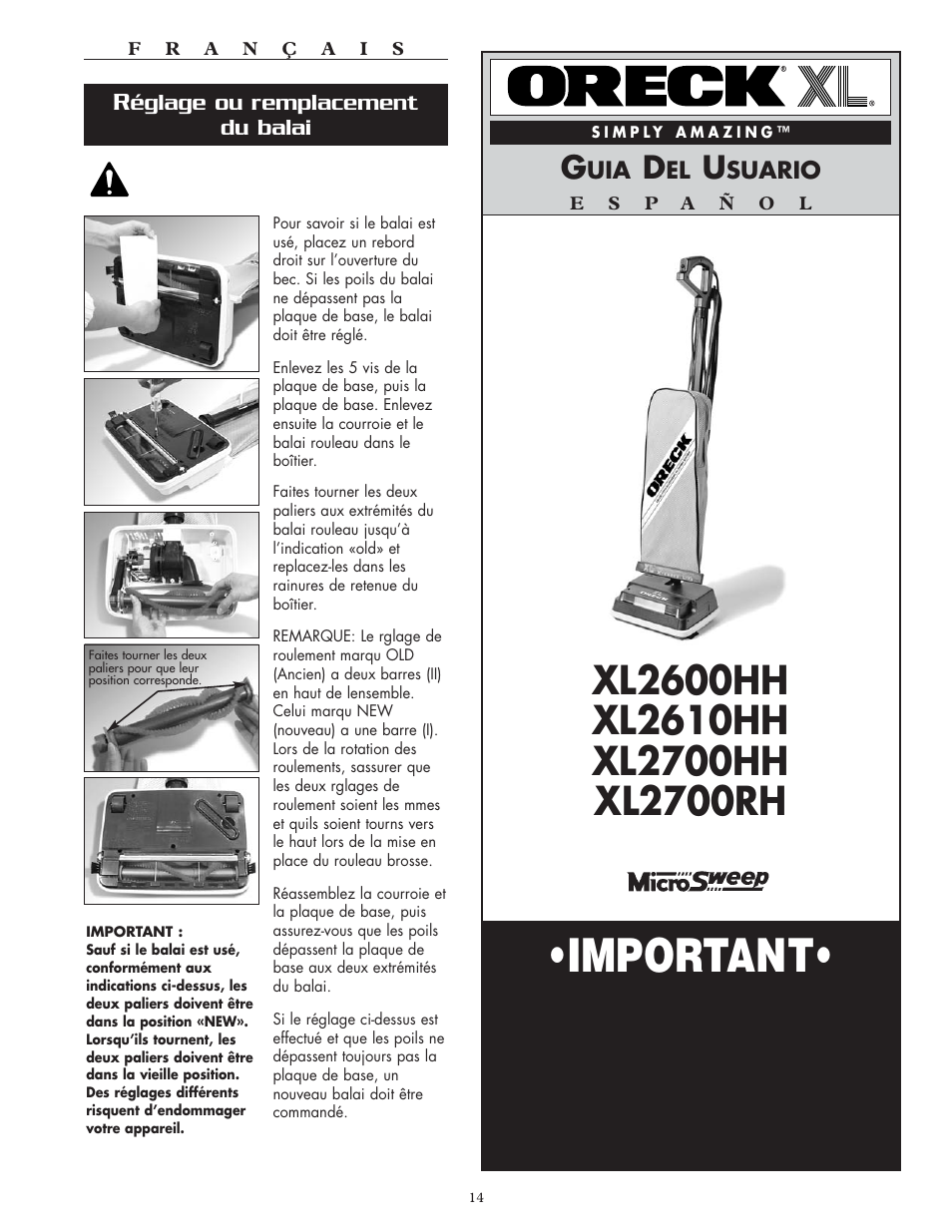 Important, Guarde este folleto | Oreck XL2700HH User Manual | Page 14 / 20