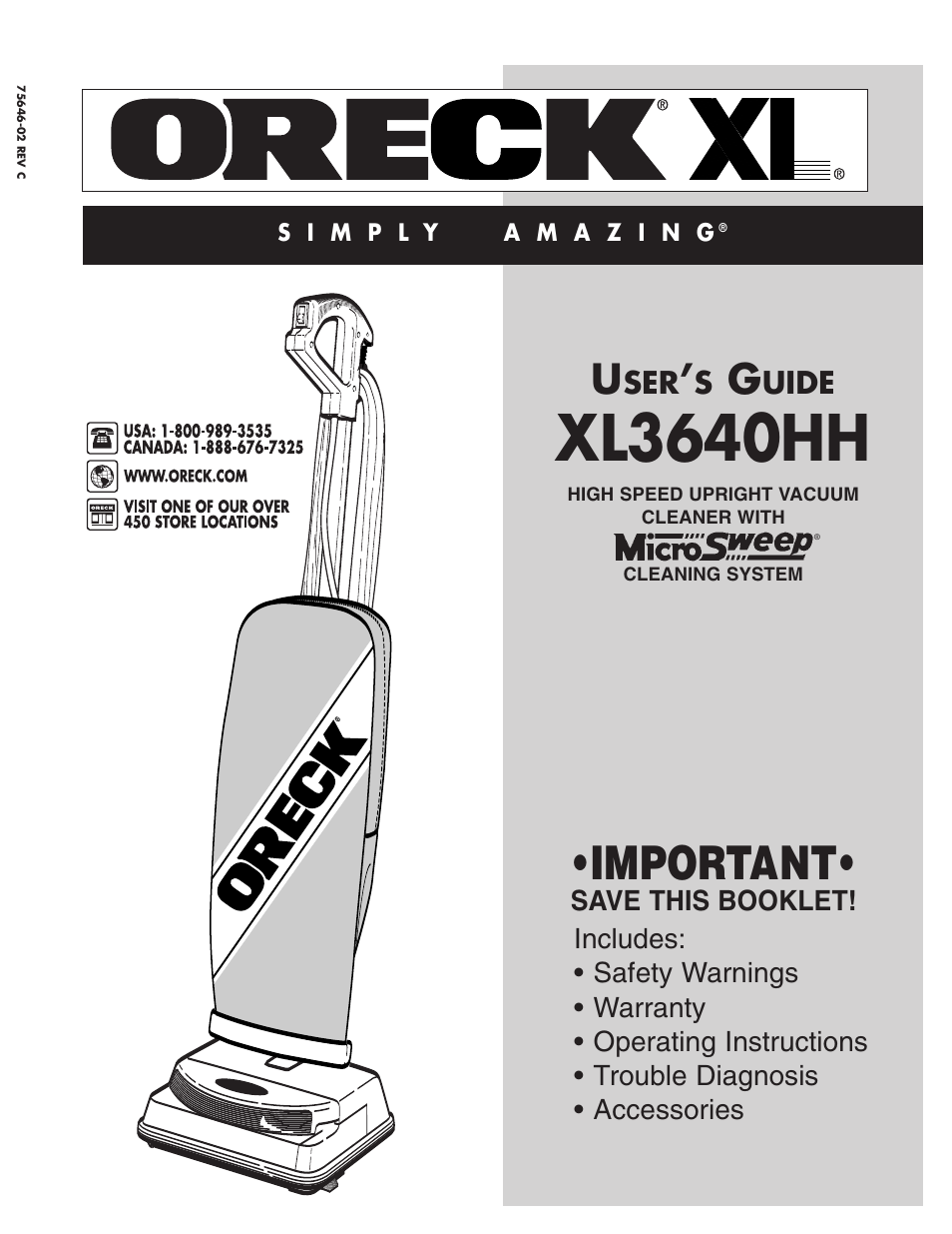 Oreck XL3640HH User Manual | 8 pages
