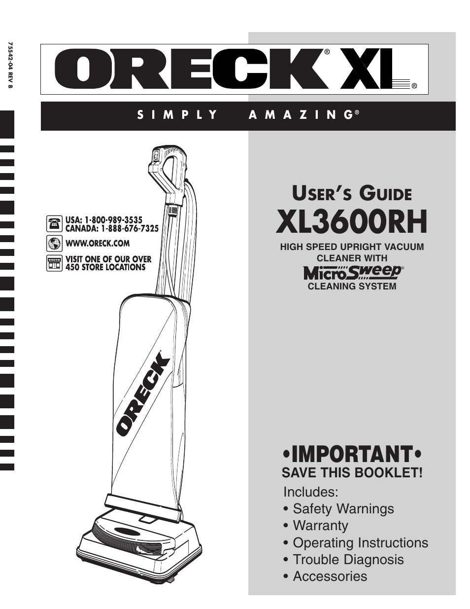 Oreck XL3600RH User Manual | 8 pages