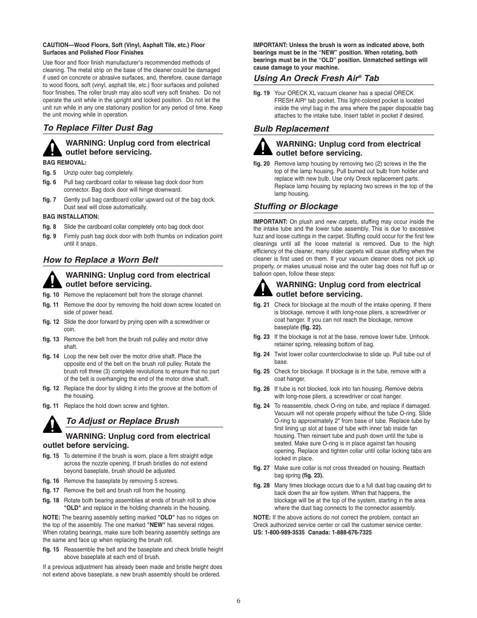 How to replace a worn belt, Using an oreck fresh air, Bulb replacement | Stuffing or blockage | Oreck XL3600RH User Manual | Page 6 / 8